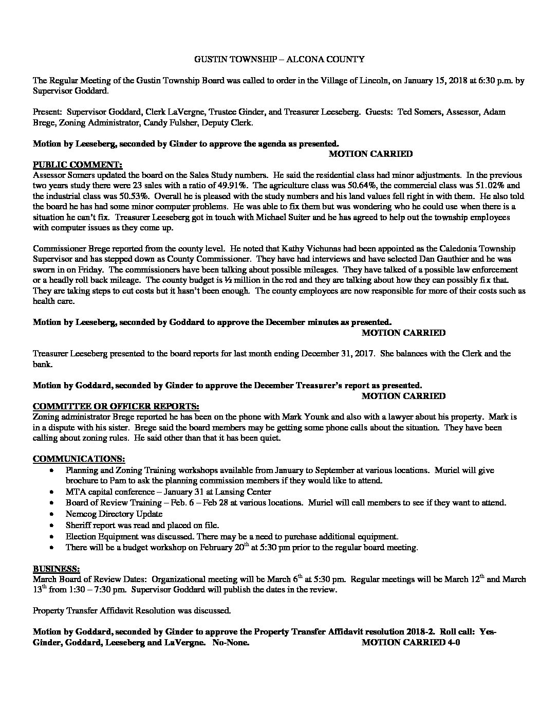 1-15-18 board minutes