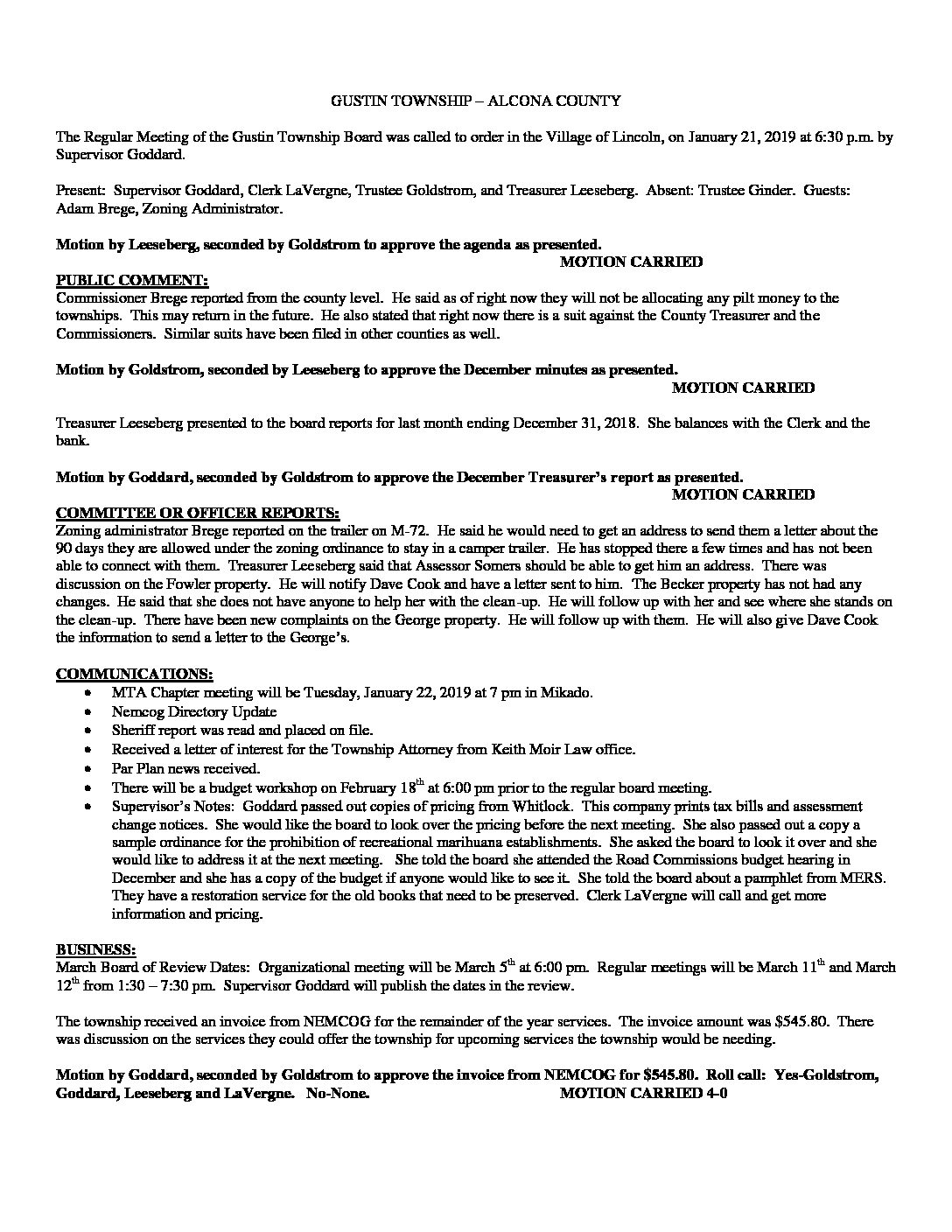 1-21-19 board minutes