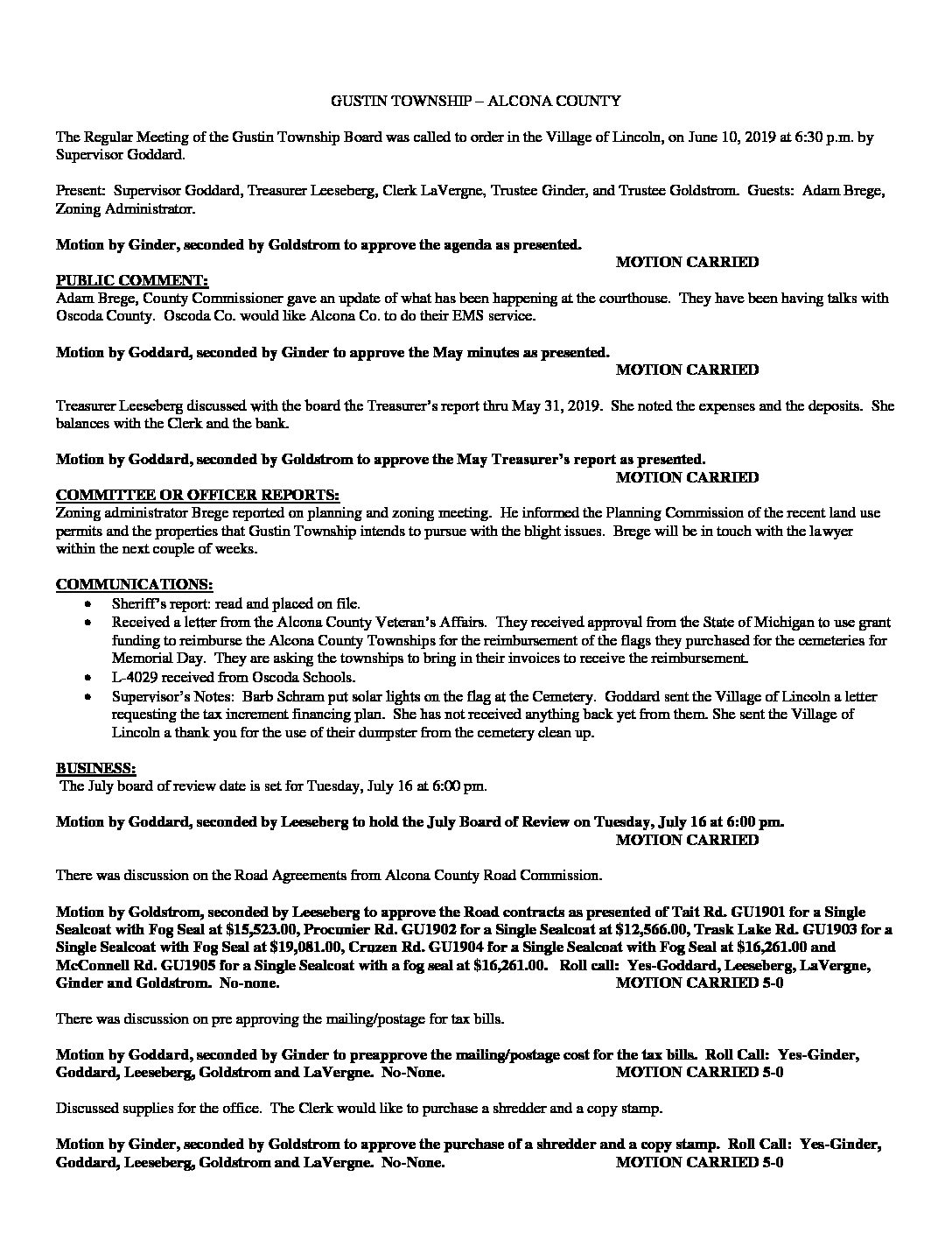 6-10-19 board minutes